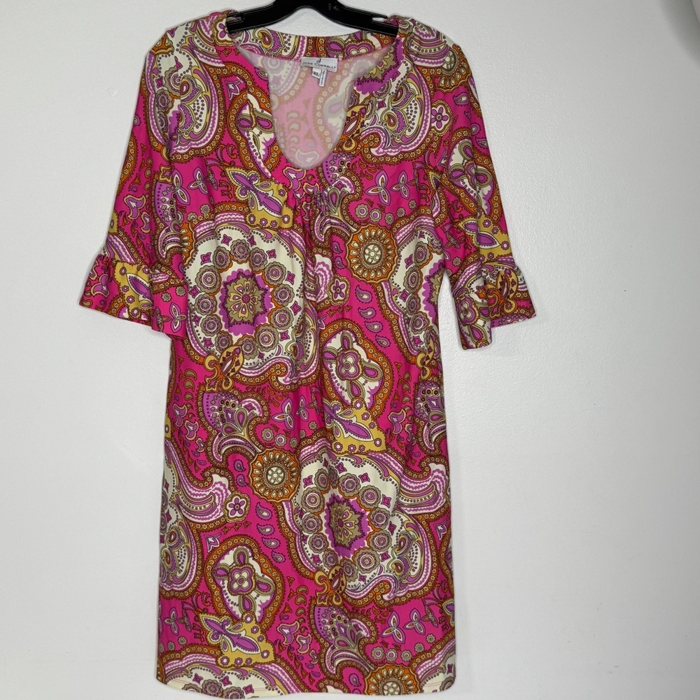 Judy Connally Women's XL (alter to M) Paisley Pink Stretch Dress-see measurement